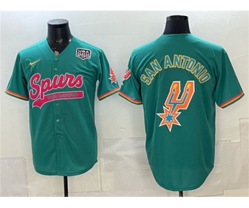 Men's San Antonio Spurs Team Big Logo Teal USA 250' Patch Stitched Baseball Jersey