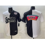 Men's San Antonio Spurs Team Big Logo White Black Split USA 250' Patch Stitched Baseball Jersey Men's San Antonio Spurs Team Big Logo White Black Split USA 250' Patch Stitched Baseball Jersey