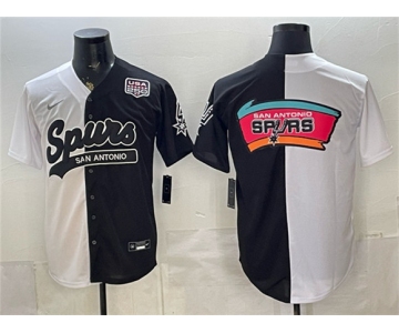 Men's San Antonio Spurs Team Big Logo White Black Split USA 250' Patch Stitched Baseball Jersey