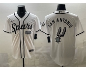 Men's San Antonio Spurs Team Big Logo White Stitched Baseball Jersey Men's San Antonio Spurs Team Big Logo White Stitched Baseball Jersey