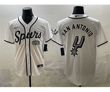 Men's San Antonio Spurs Team Big Logo White Stitched Baseball Jersey