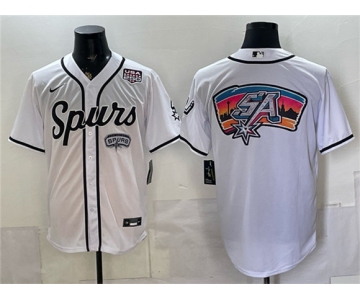 Men's San Antonio Spurs Team Big Logo White USA 250' Patch Stitched Baseball Jersey