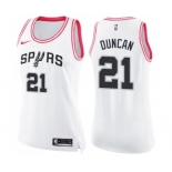 Women's Nike San Antonio Spurs #21 Tim Duncan Swingman White Pink Fashion NBA Jersey