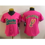 Women's San Antonio Spurs Team Big Logo Pink Stitched Baseball Jersey Women's San Antonio Spurs Team Big Logo Pink Stitched Baseball Jersey