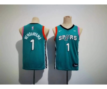 Youth San Antonio Spurs #1 Victor Wembanyama Teal City Edition Stitched Jersey