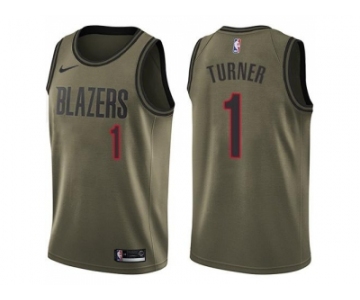 Men Nike Portland Trail Blazers #1 Evan Turner Green Salute to Service NBA Swingman Jersey