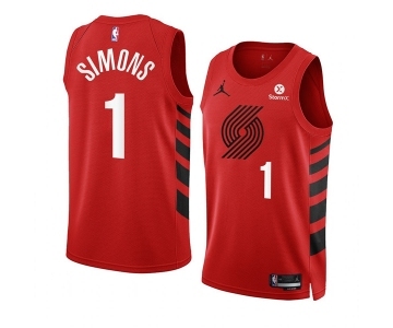 Men's Portland Trail Blazers #1 Anfernee Simons 2022-23 Red Statement Edition Swingman Stitched Basketball Jersey