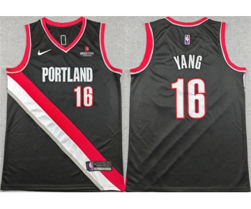 Men's Portland Trail Blazers #16 Yang Hansen Black Icon Edition Stitched Basketball Jersey