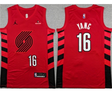 Men's Portland Trail Blazers #16 Yang Hansen Red Statement Edition Stitched Basketball Jersey