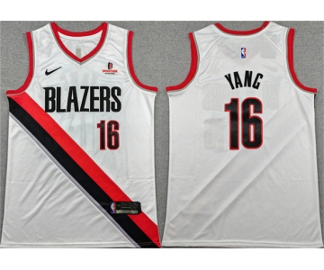 Men's Portland Trail Blazers #16 Yang Hansen White Association Edition Stitched Basketball Jersey