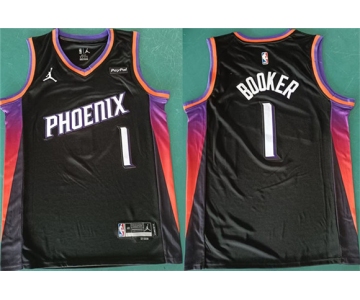 Men's Phoenix Suns #1 Devin Booker Black 2025 Statement Edition Stitched Basketball Jersey1