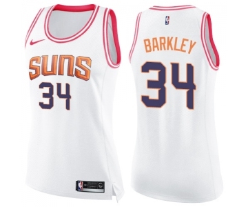 Women's Nike Phoenix Suns #34 Charles Barkley Swingman White Pink Fashion NBA Jersey