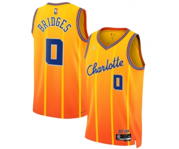 Men's Charlotte Hornets #0 Miles Bridges Gold 2025-26 City Edition Swingman Stitched Jersey