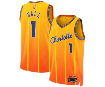 Men's Charlotte Hornets #1 LaMelo Ball Gold 2025-26 City Edition Swingman Stitched Jersey