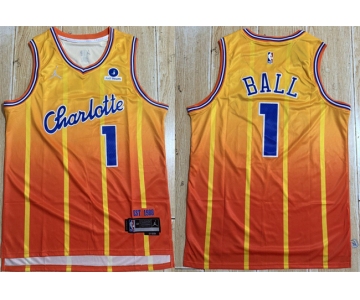 Men's Charlotte Hornets #1 LaMelo Ball Orange 2025-26 City Edition Stitched Basketball Jersey