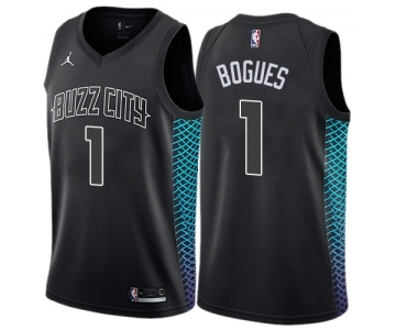 Men's Nike Jordan Charlotte Hornets #1 Muggsy Bogues Swingman Black NBA Jersey - City Edition