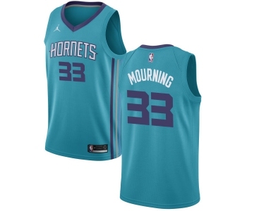 Men's Nike Jordan Charlotte Hornets #33 Alonzo Mourning Swingman Teal NBA Jersey - Icon Edition