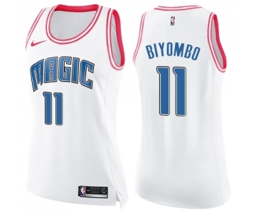 Women's Nike Orlando Magic #11 Bismack Biyombo Swingman White Pink Fashion NBA Jersey