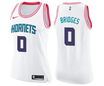 Women's Nike Charlotte Hornets #0 Miles Bridges Swingman White Pink Fashion NBA Jersey