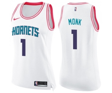 Women's Nike Charlotte Hornets #1 Malik Monk Swingman White Pink Fashion NBA Jersey