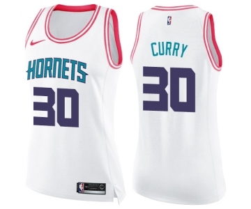 Women's Nike Charlotte Hornets #30 Dell Curry Swingman White Pink Fashion NBA Jersey