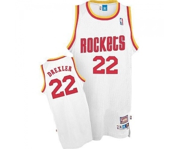 Men's Mitchell and Ness Houston Rockets #22 Clyde Drexler Swingman White Throwback NBA Jersey