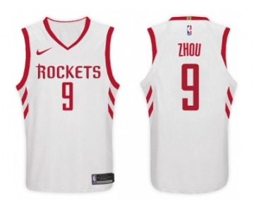 Nike NBA Houston Rockets #9 Zhou Qi Jersey 2017-18 New Season White Jersey