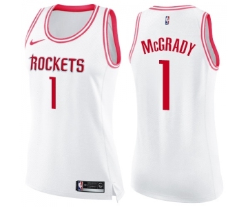 Women's Nike Houston Rockets #1 Tracy McGrady Swingman WhitePink Fashion NBA Jersey