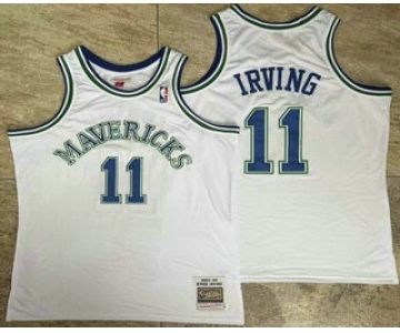 Men's Dallas Mavericks #11 Kyrie Irving White AU Throwback Jersey