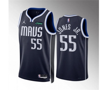 Men's Dallas Mavericks #55 Derrick Jones Jr Navy Statement Edition Stitched Basketball Jersey