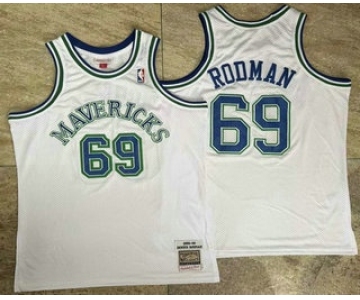 Men's Dallas Mavericks #69 Dennis Rodman White AU Throwback Jersey