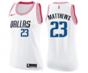 Women's Nike Dallas Mavericks #23 Wesley Matthews Swingman White Pink Fashion NBA Jersey