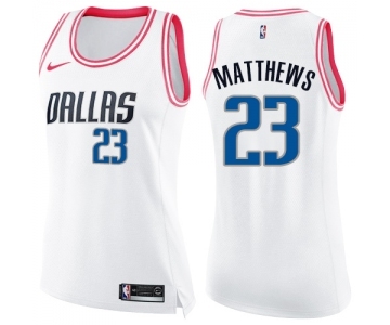 Women's Nike Dallas Mavericks #23 Wesley Matthews Swingman White Pink Fashion NBA Jersey