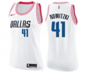 Women's Nike Dallas Mavericks #41 Dirk Nowitzki Swingman White Pink Fashion NBA Jersey
