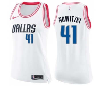 Women's Nike Dallas Mavericks #41 Dirk Nowitzki Swingman White Pink Fashion NBA Jersey