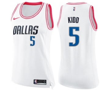 Women's Nike Dallas Mavericks #5 Jason Kidd Swingman White Pink Fashion NBA Jersey
