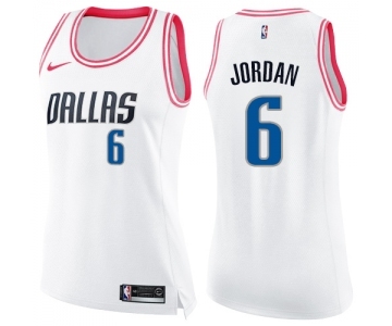 Women's Nike Dallas Mavericks #6 DeAndre Jordan Swingman White Pink Fashion NBA Jersey
