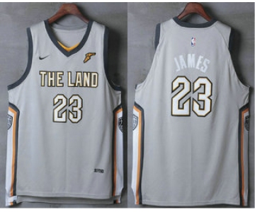 Men's Cleveland Cavaliers #23 LeBron James Gray The Land 2017-2018 Nike Authentic Stitched NBA Jersey