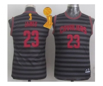 NBA Youth Cavaliers #23 LeBron James Black Grey Groove The Champions Patch Stitched Jerseys