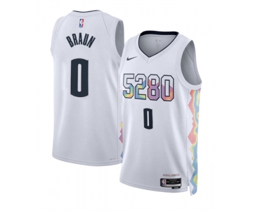 Men's Denver Nuggets #0 Christian Braun White 2024-25 City Edition Stitched Basketball Jersey