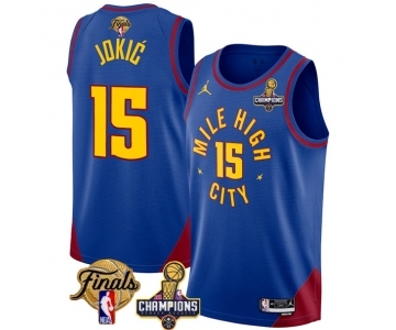 Men's Denver Nuggets #15 Nikola Jokic Blue 2023 Nuggets Champions Patch And Finals Patch Statemenr Edition Stitched Basketball Jersey