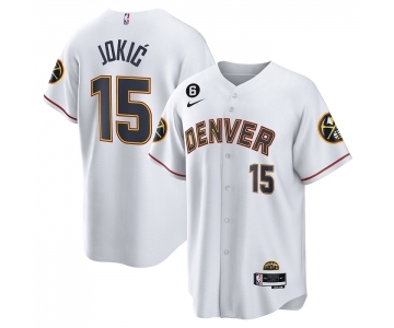 Men's Denver Nuggets #15 Nikola Jokic White With No.6 Patch Cool Base Stitched Jersey