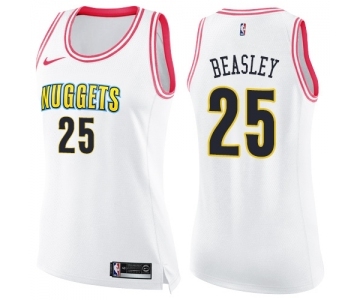 Women's Nike Denver Nuggets #25 Malik Beasley Swingman White Pink Fashion NBA Jersey