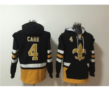 Men's New Orleans Saints #4 Derek Carr Black Ageless Must-Have Lace-Up Pullover Hoodie