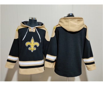 Men's New Orleans Saints Blank Black Ageless Must-Have Lace-Up Pullover Hoodie