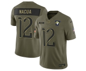 Men's Los Angeles Rams #12 Puka Nacua Olive 2025 Salute to Service Limited Football Stitched Jersey