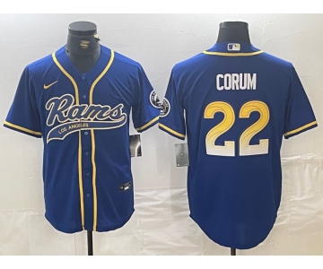 Men's Los Angeles Rams #22 Blake Corum Royal Cool Base Stitched Baseball Jersey