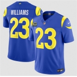 Men's Los Angeles Rams #23 Kyren Williams Royal 2026 F.U.S.E. 4-Star C Patch Vapor Limited Football Stitched Jersey Men's Los Angeles Rams #23 Kyren Williams Royal 2026 F.U.S.E. 4-Star C Patch Vapor Limited Football Stitched Jersey