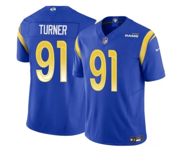 Men's Los Angeles Rams #91 Kobie Turner Blue 2025 F.U.S.E. Vapor Untouchable Football Stitched Jersey