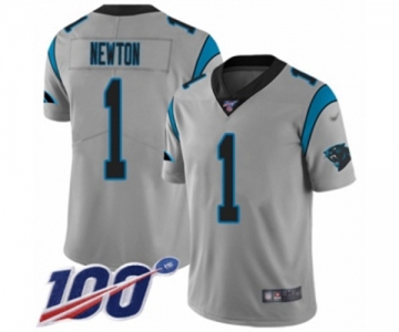 Men's Carolina Panthers #1 Cam Newton Silver Inverted Legend Limited 100th Season Football Jersey